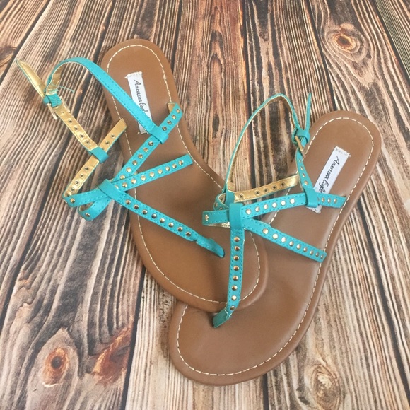 teal flat sandals